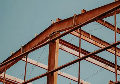 Steel structure building assembled with industrial fasteners.