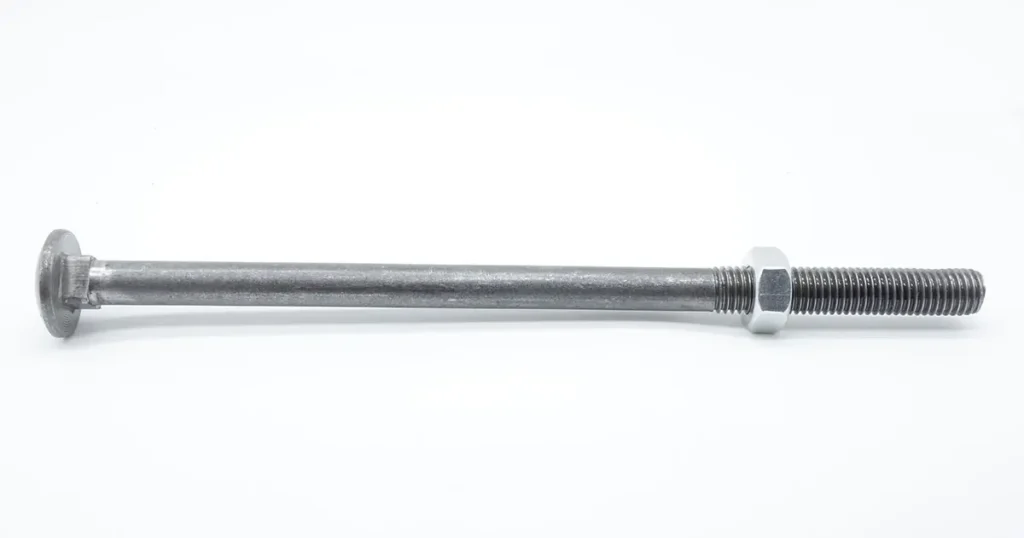 Long partially threaded carriage bolt with hex nut for heavy duty timber fastening